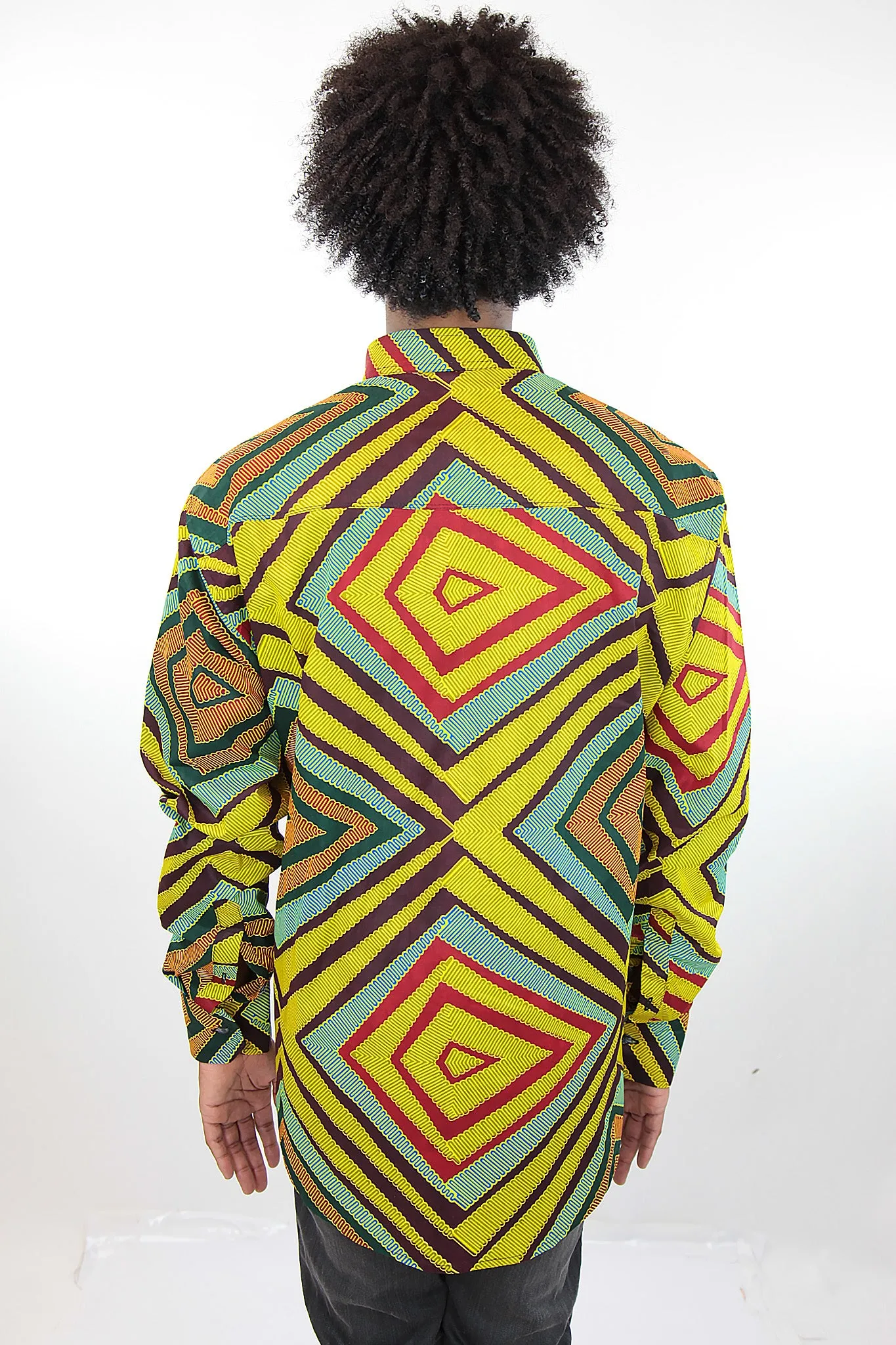 African Print Mens Shirt Button-Up Geometric Shirt Squares