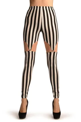 Black & White Stripes Suspender Clip On Leggings