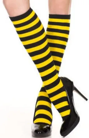 Black And Yellow Striped Knee High Socks (Women's)