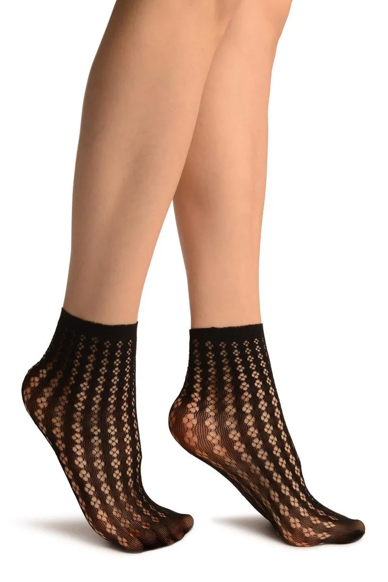 Black Four Petals Stripes Lace Socks Ankle High