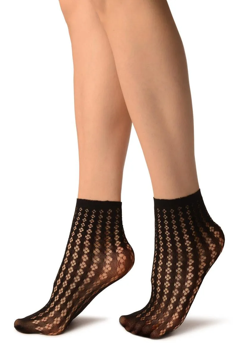 Black Four Petals Stripes Lace Socks Ankle High