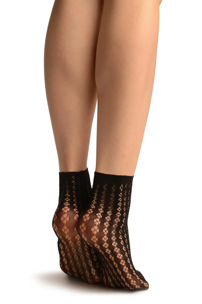 Black Four Petals Stripes Lace Socks Ankle High