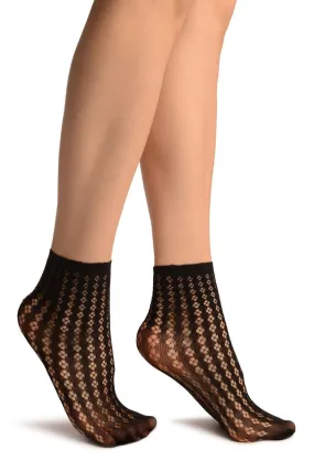 Black Four Petals Stripes Lace Socks Ankle High