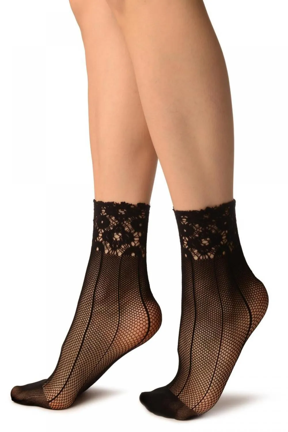 Black Pinstriped Mesh Socks Ankle High