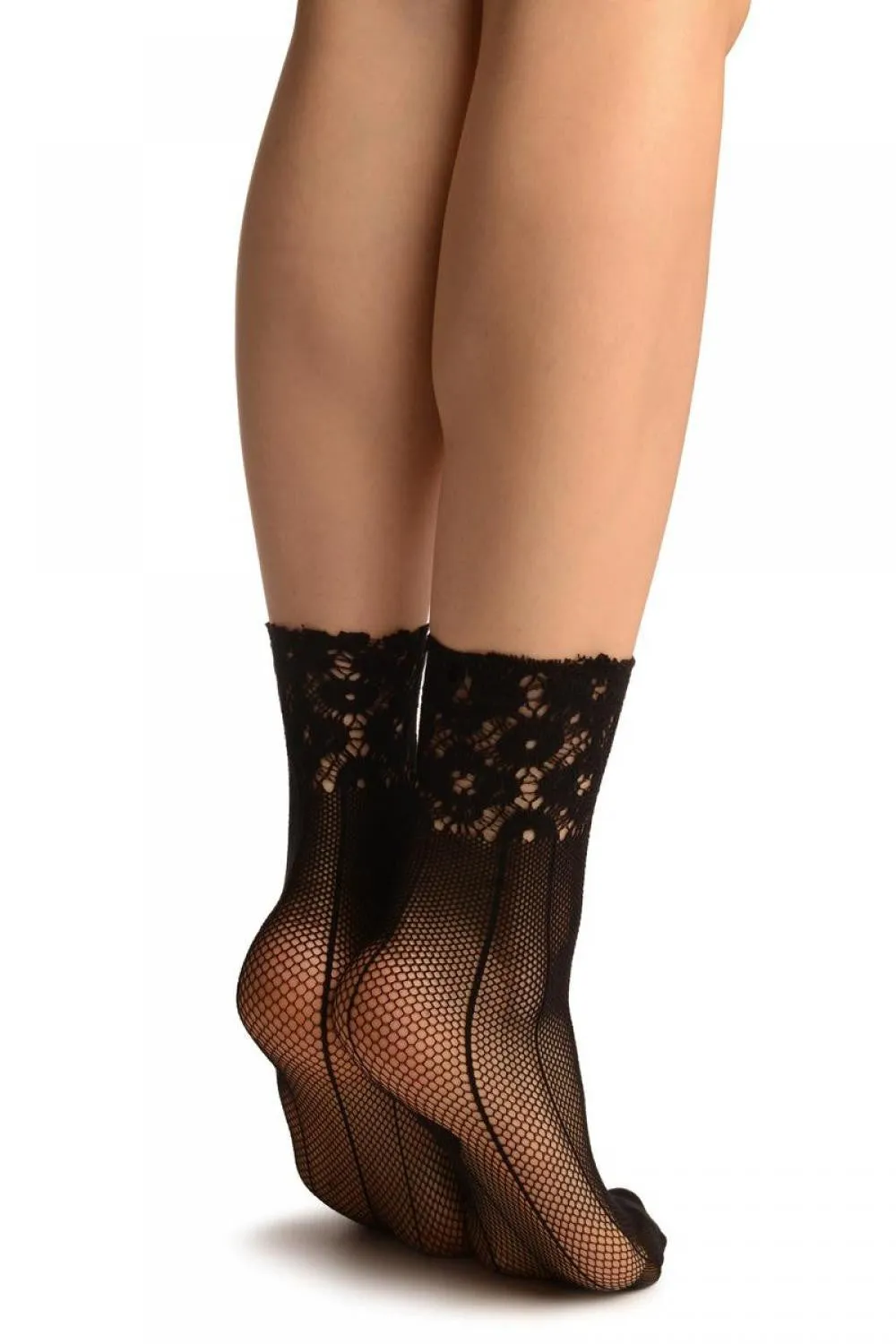 Black Pinstriped Mesh Socks Ankle High