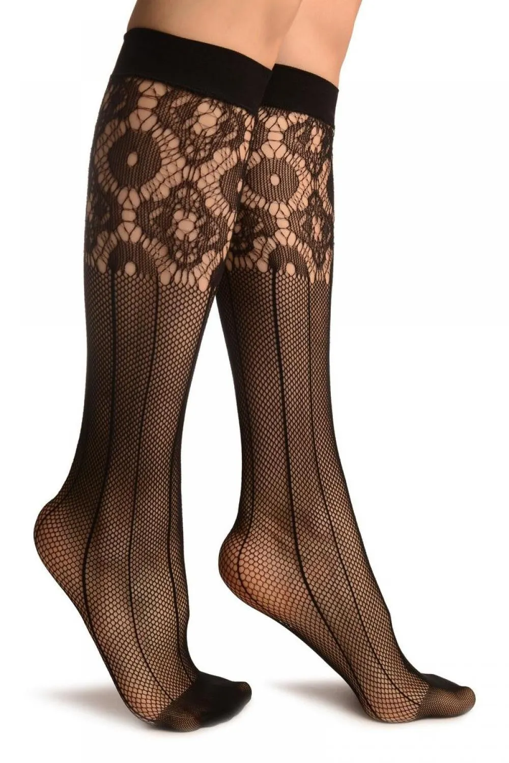 Black Pinstriped Mesh Socks Knee High