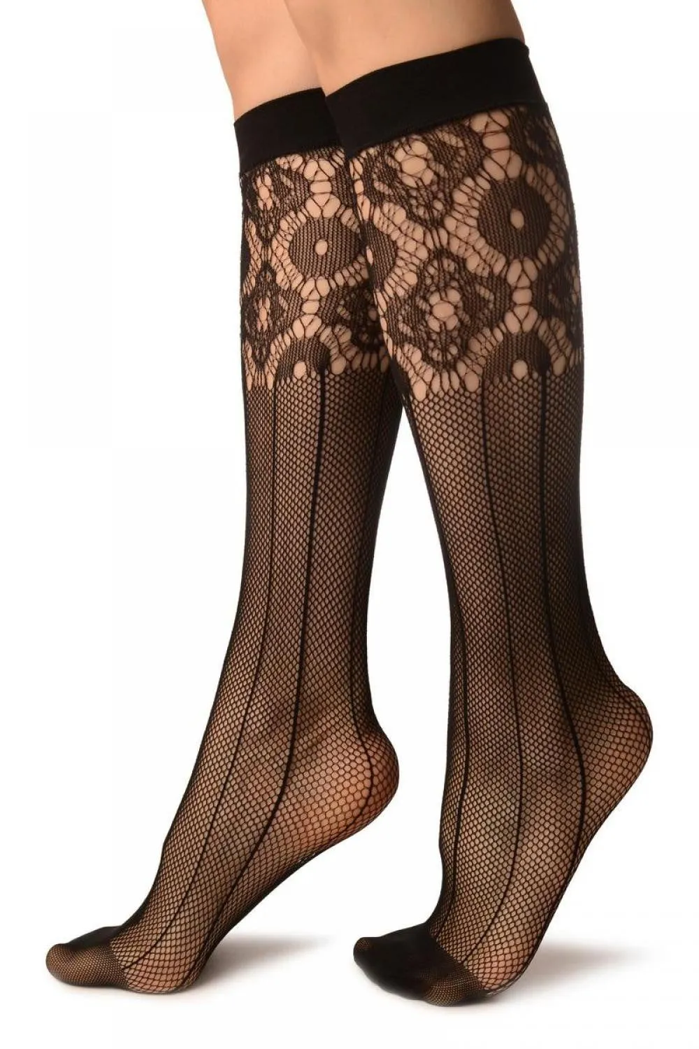 Black Pinstriped Mesh Socks Knee High