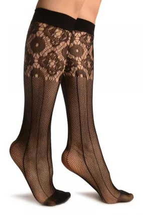 Black Pinstriped Mesh Socks Knee High