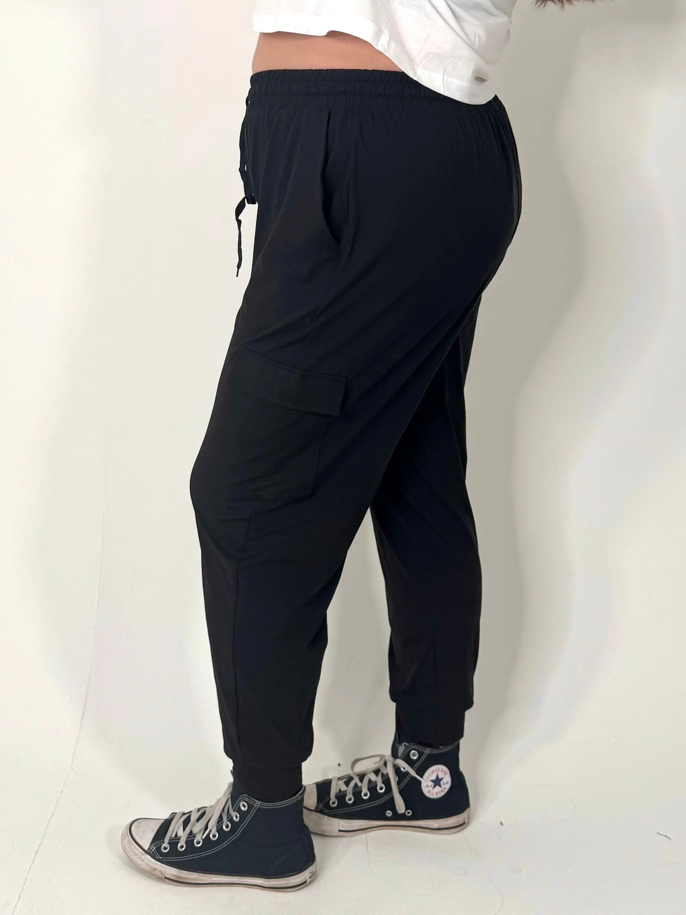 Black Super Soft Pocket Cargo Joggers