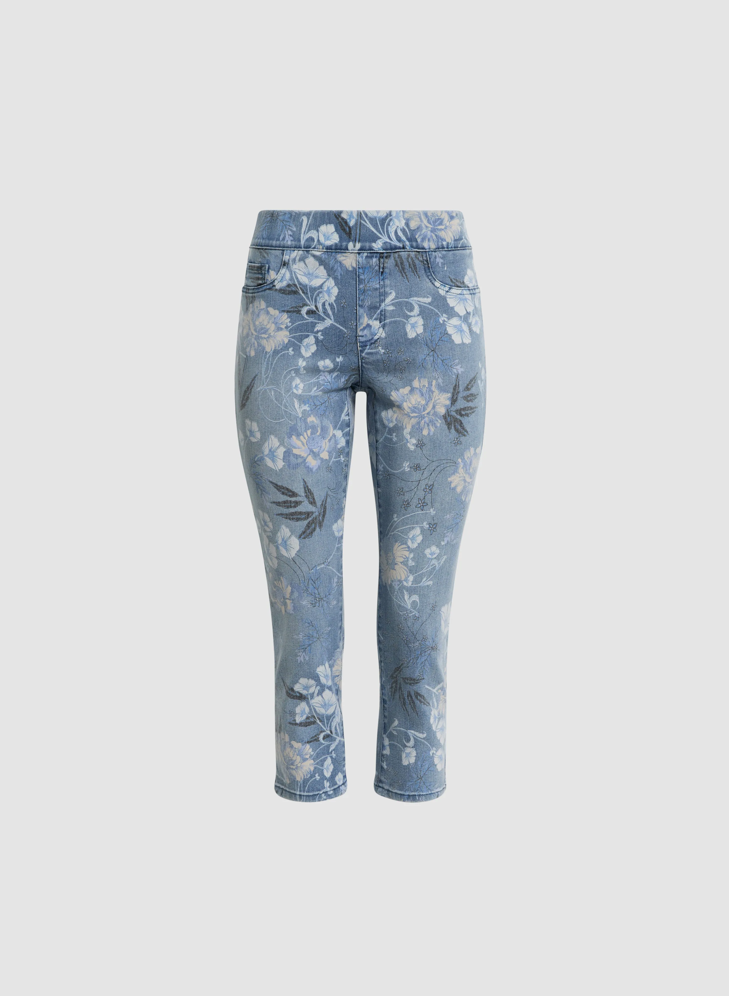 Floral Pattern Pull-On Jeans
