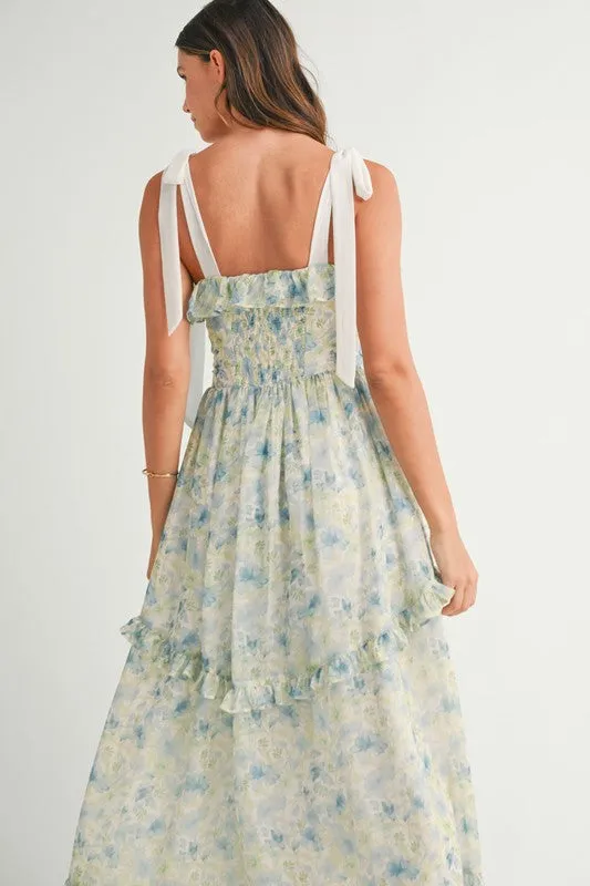 FLORAL PRINTED SHOULDER STRAP MIDI DRESS