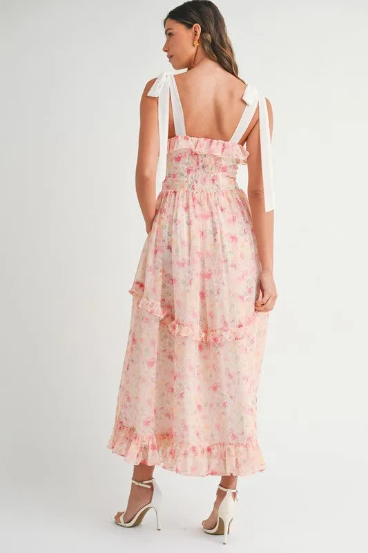 FLORAL PRINTED SHOULDER STRAP MIDI DRESS