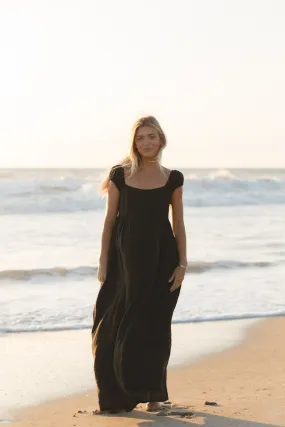 Florence Linen Black Maxi Dress