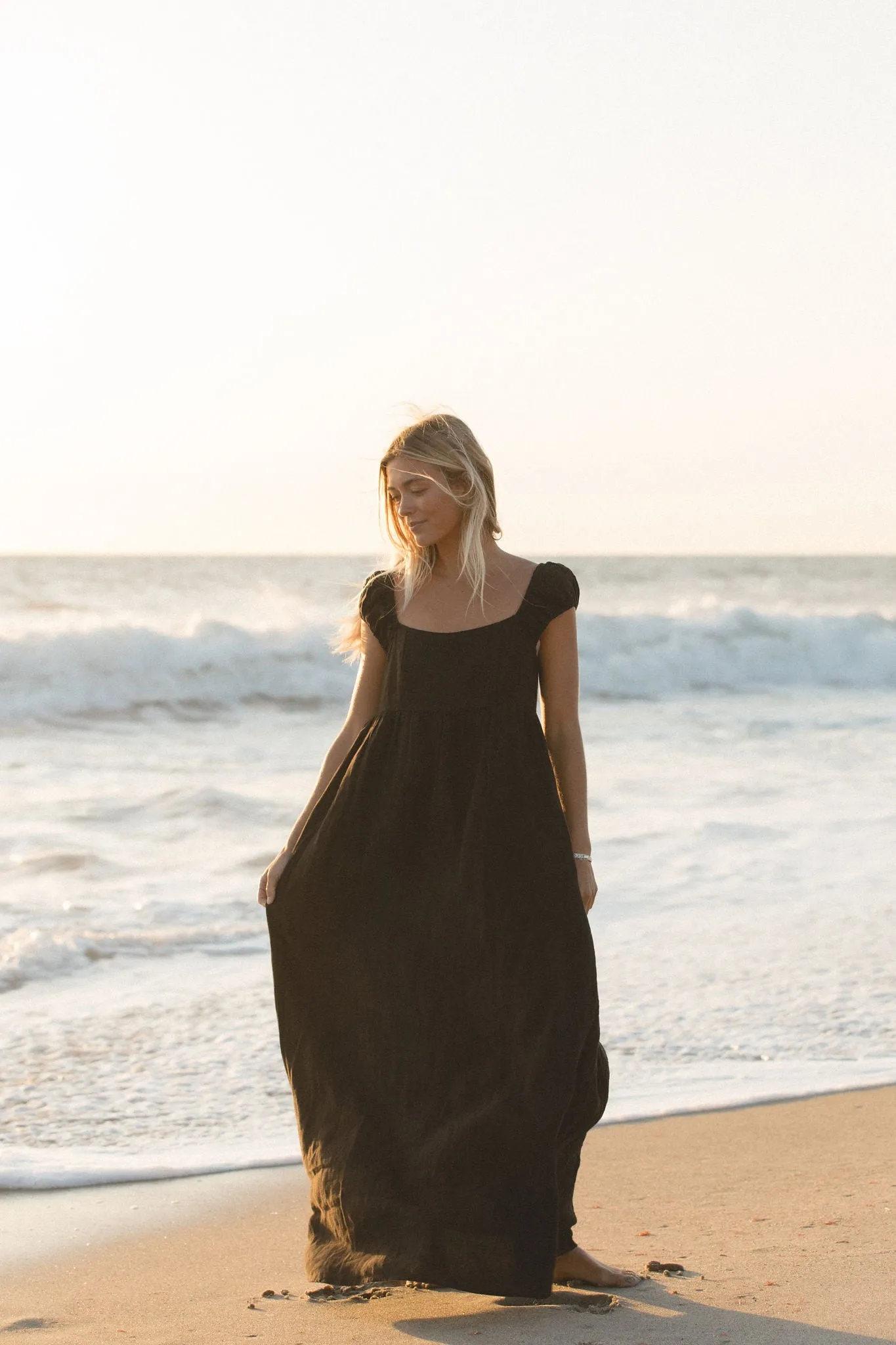 Florence Linen Black Maxi Dress