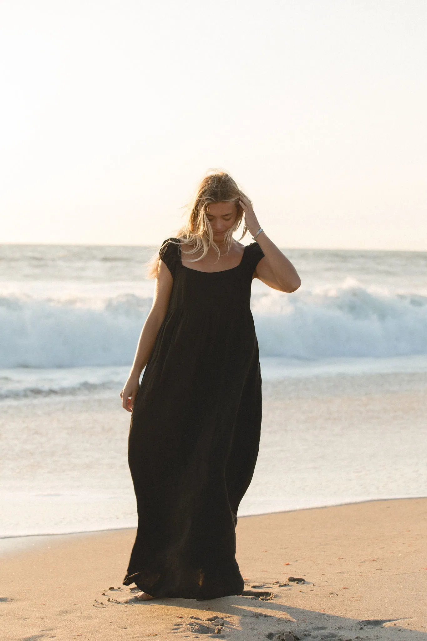 Florence Linen Black Maxi Dress