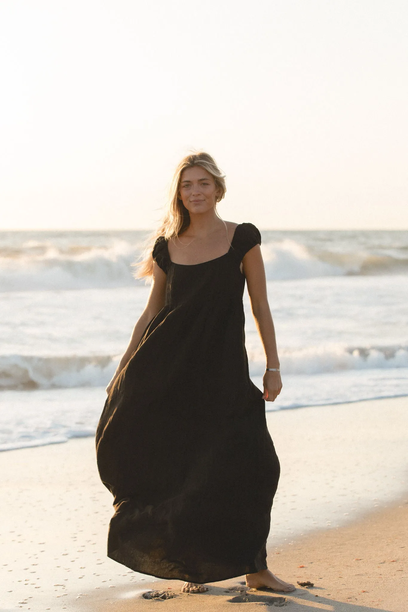 Florence Linen Black Maxi Dress