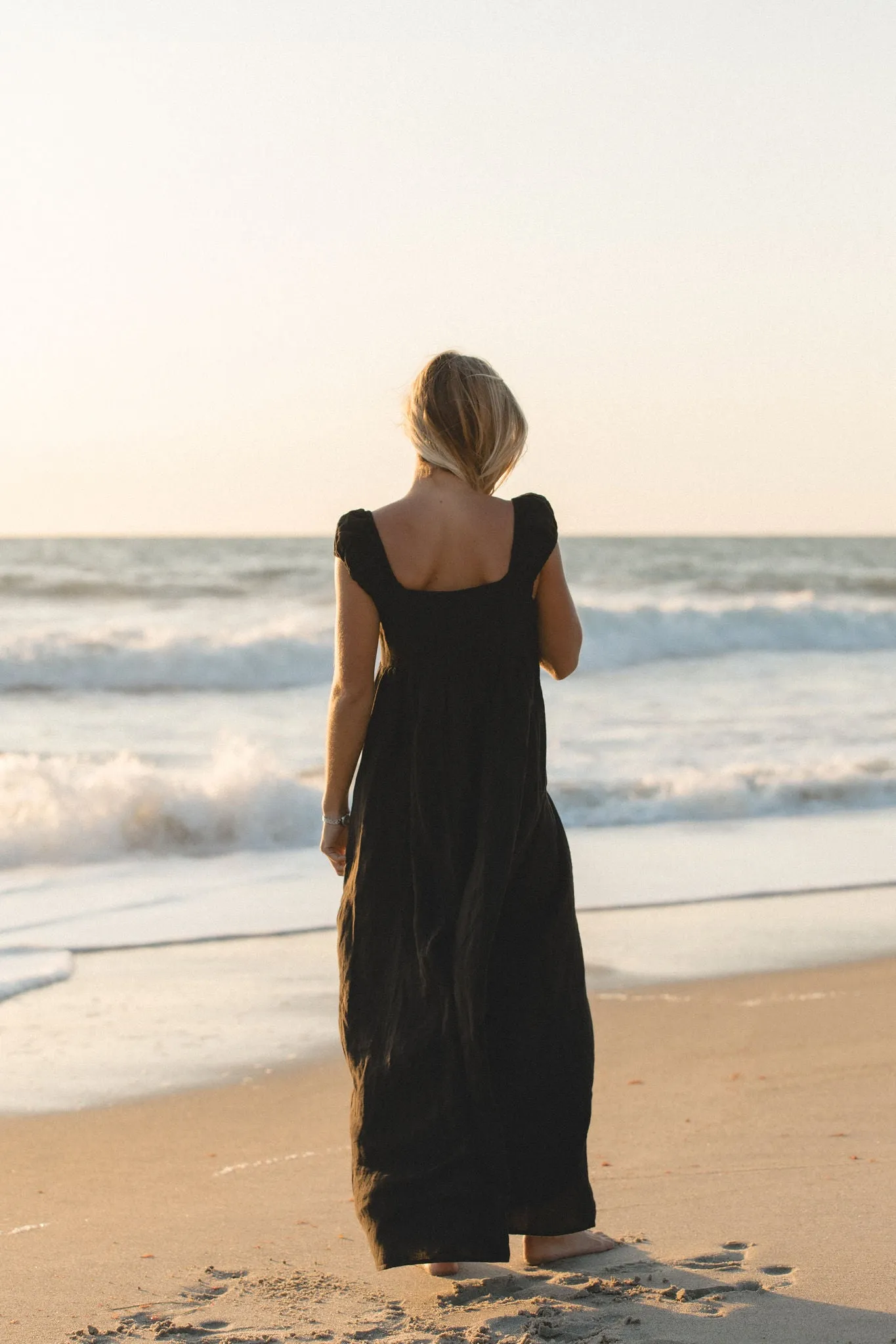 Florence Linen Black Maxi Dress