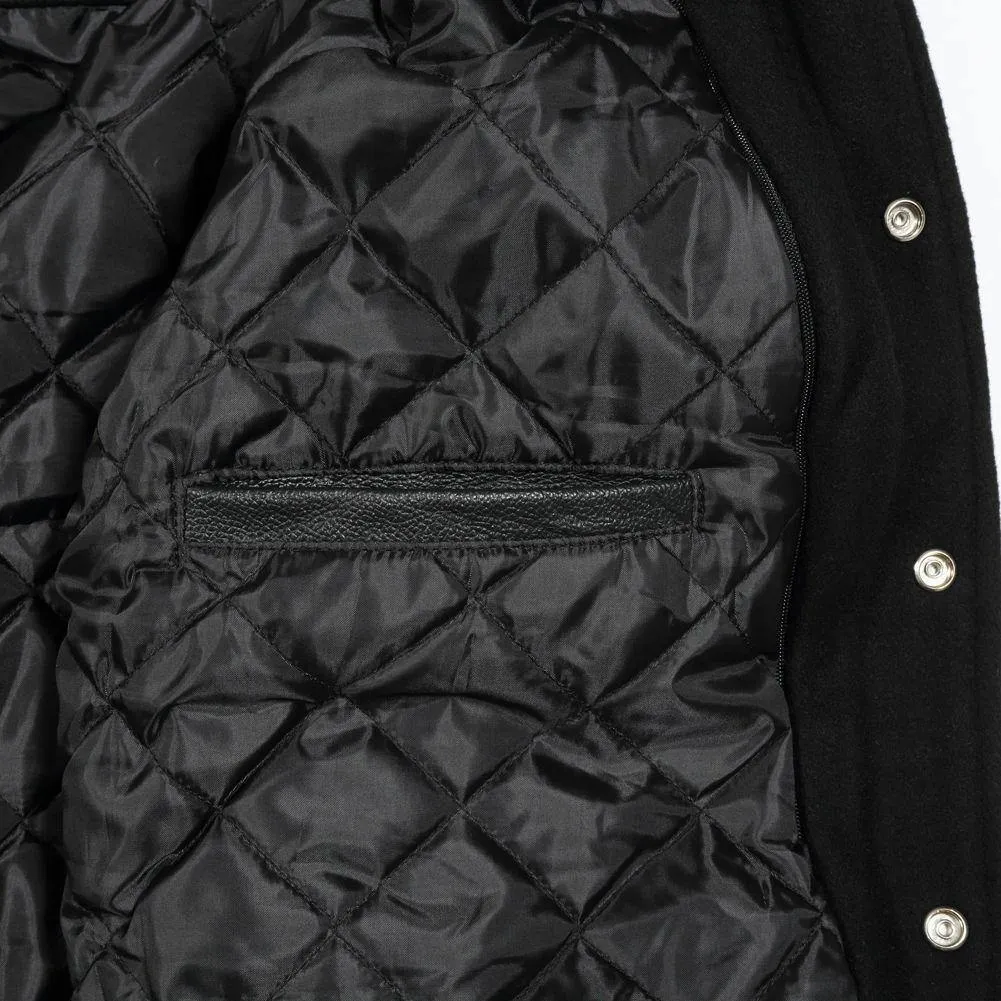 Full Leather Black Varsity Baseball Bomber Jacket