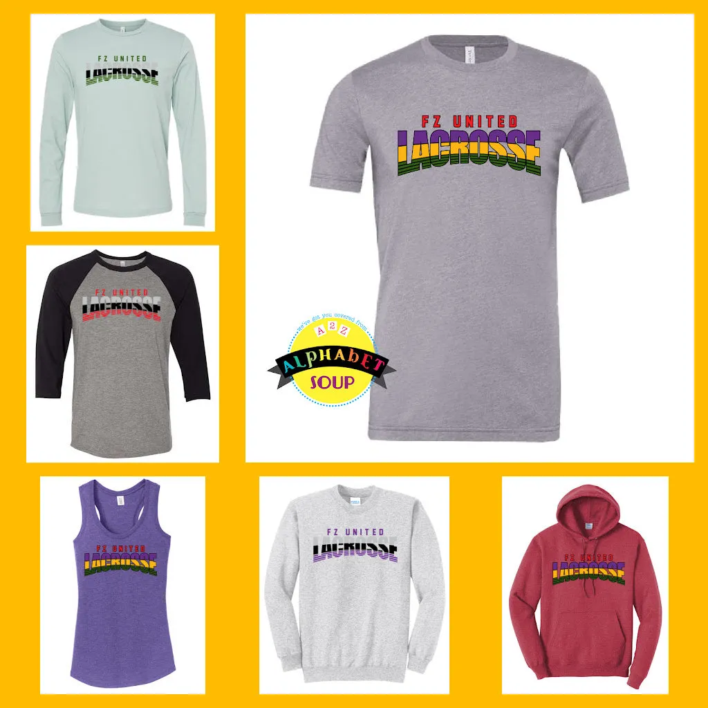 FZ United Boys Lacrosse Striped Lacrosse Design On Adult and Youth Tees And Sweatshirts