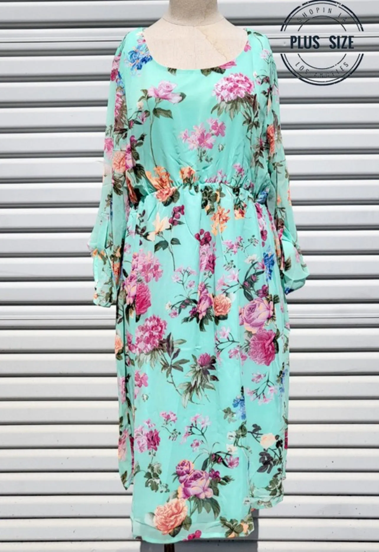 Mint To Be Floral Chiffon Midi Dress