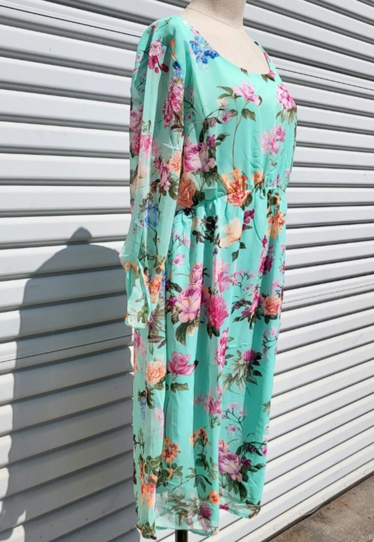 Mint To Be Floral Chiffon Midi Dress