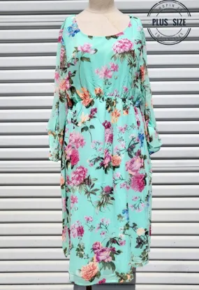 Mint To Be Floral Chiffon Midi Dress