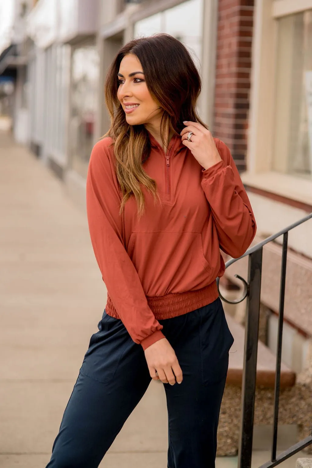 Quarter Zip Cinched Bottom Hoodie