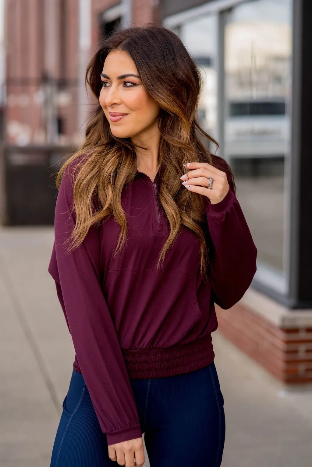 Quarter Zip Cinched Bottom Hoodie