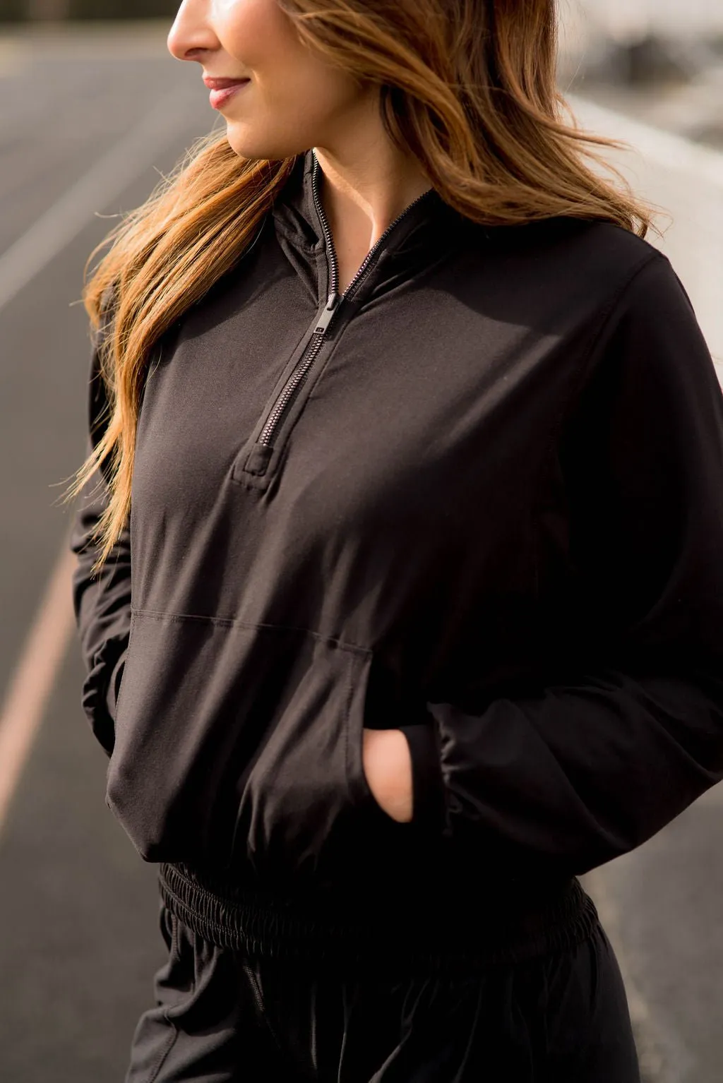 Quarter Zip Cinched Bottom Hoodie