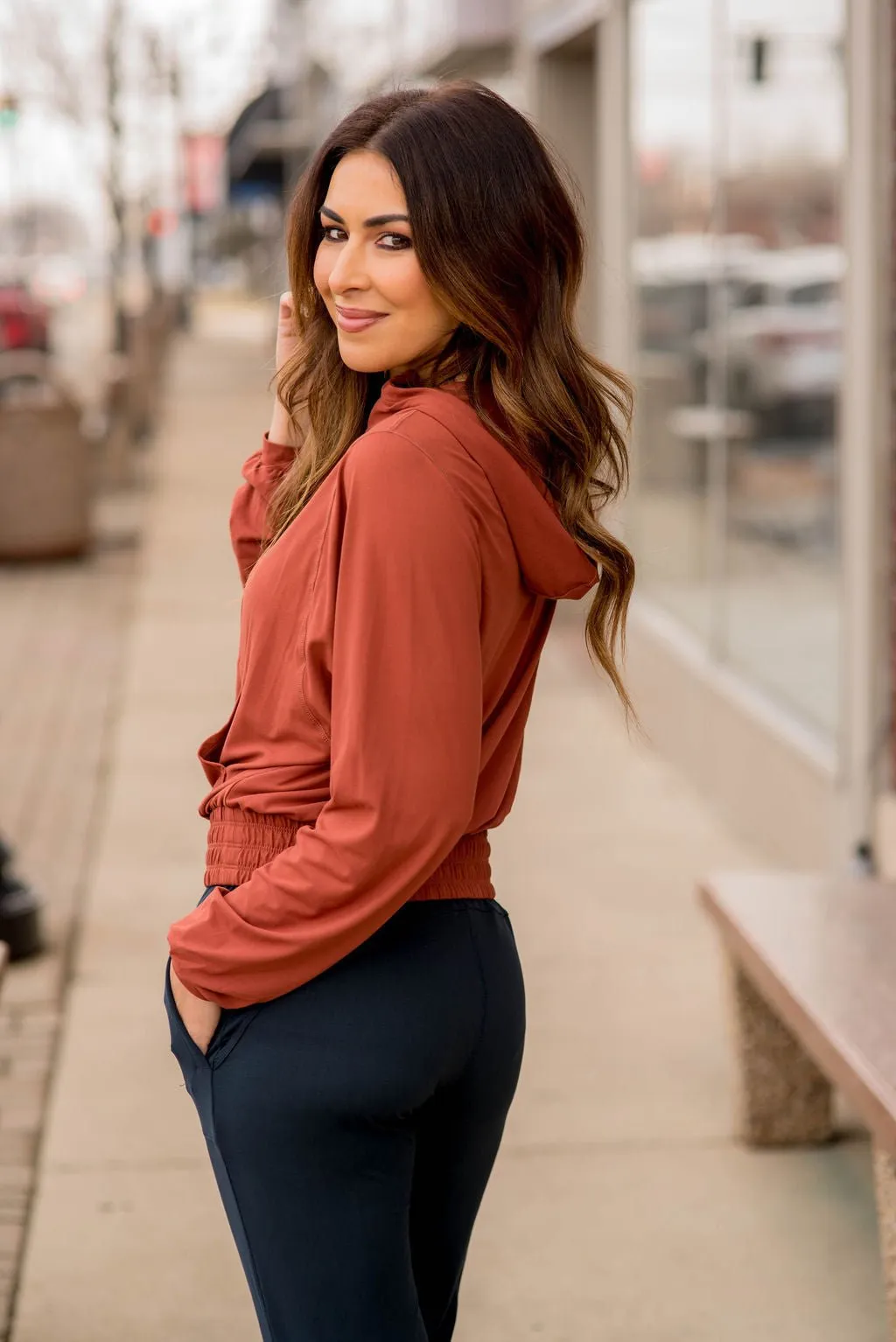 Quarter Zip Cinched Bottom Hoodie