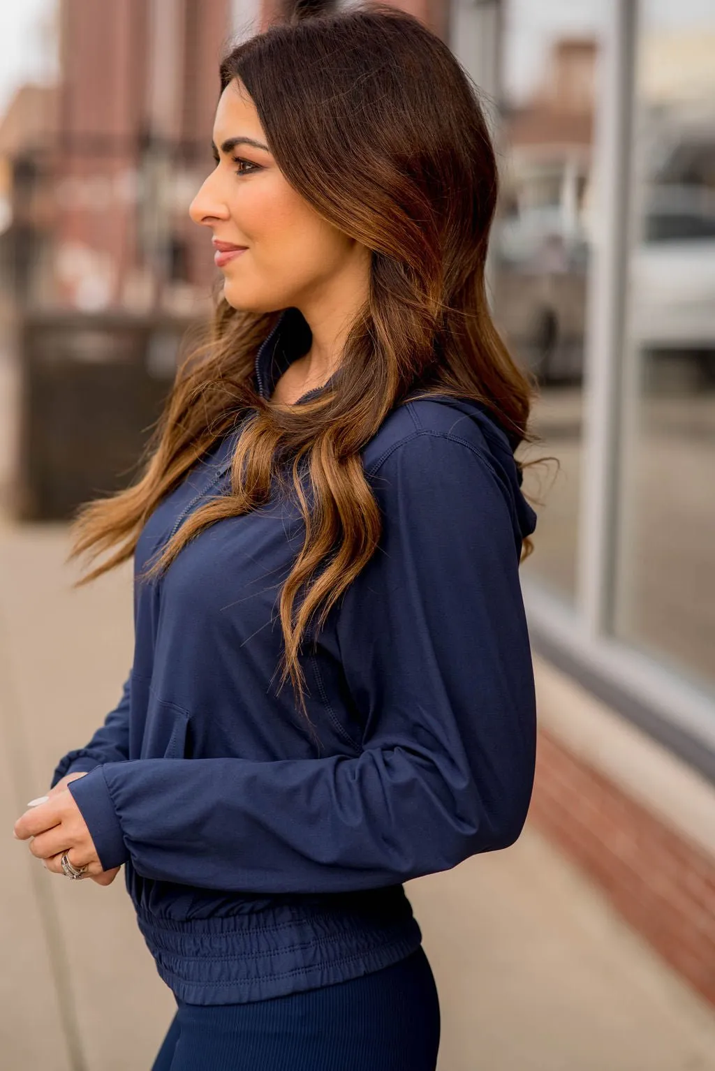 Quarter Zip Cinched Bottom Hoodie