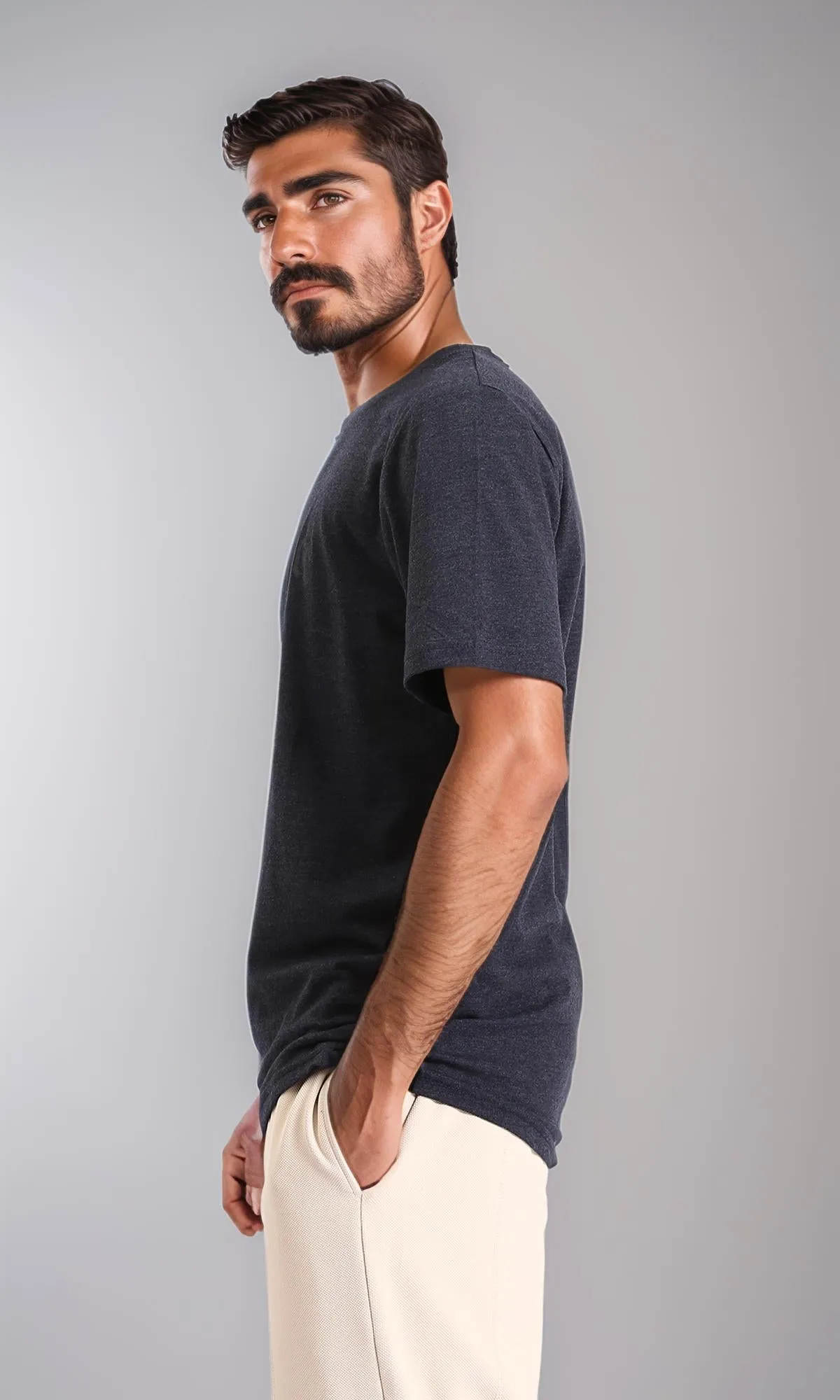 R208585 - Printed " Chase Grace" Elbow Sleeves Tee - Heather Black