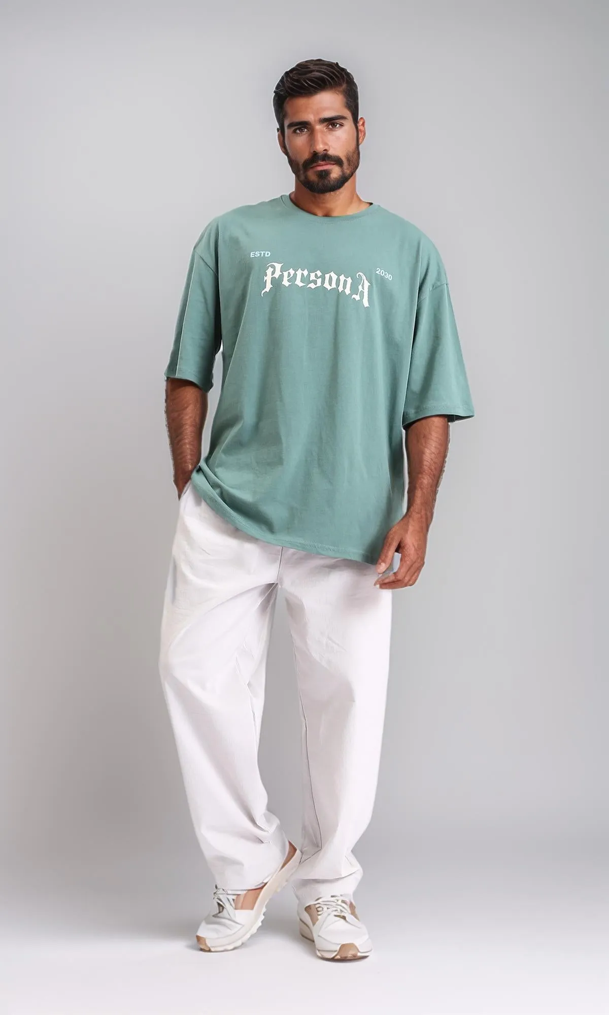 R209087 - Printed Loose Fit Slip On Tee - Dark Mint